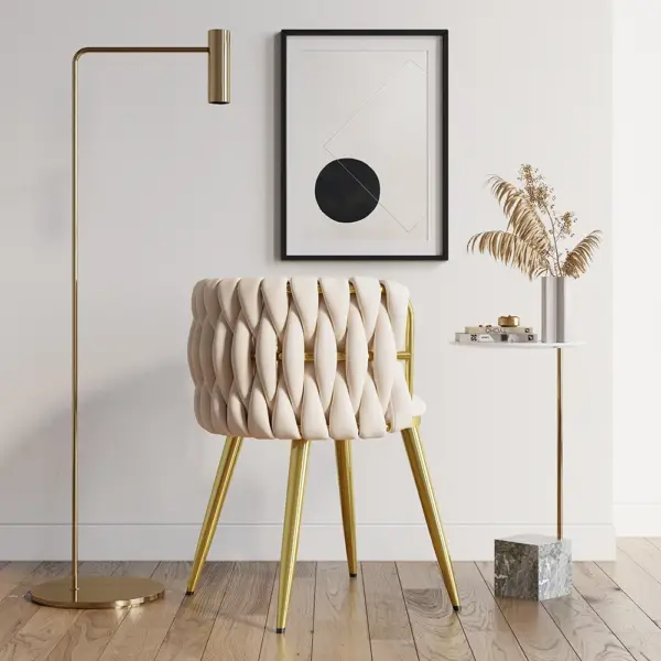Sweave Nordic Off White Barrel Back Dining Chair Round Accent Chair Velvet Upholstery - Image 7
