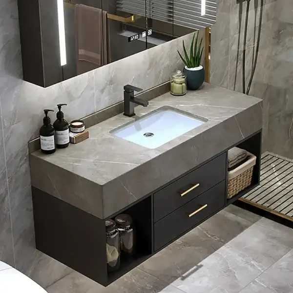 1200mm Floating Black and Grey Bathroom Vanity with Sintered Stone Vessel Sink - Image 2