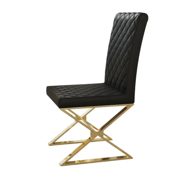 Dochic Modern Black Upholstered Leather Dining Table Chair Gold Legs Set of 2 - Image 17