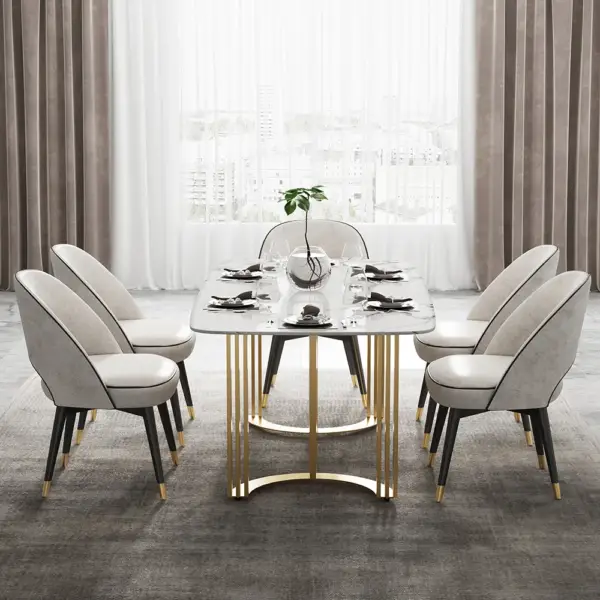 2000mm Faux Marble Dining Table Gold Rectangular Top Stainless Steel Base - Image 3