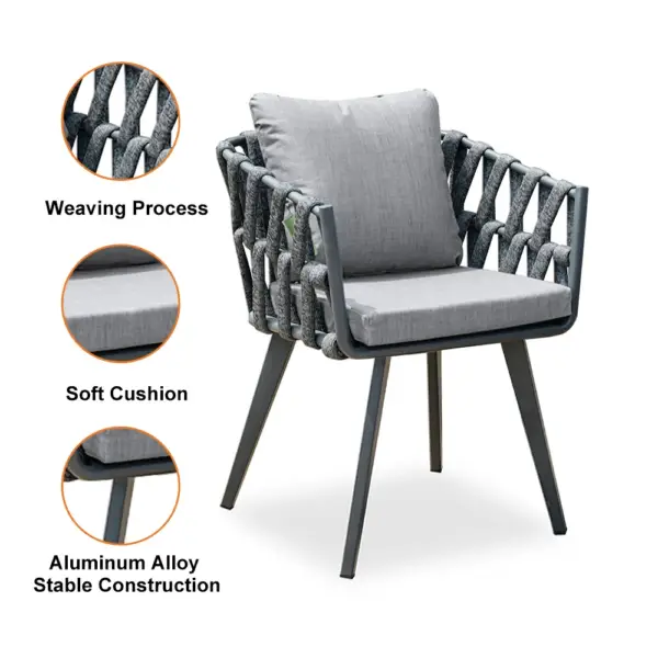 7 Pieces Aluminum Outdoor Dining Set with Extendable Ceramic Top Table Woven Armchair - Image 12
