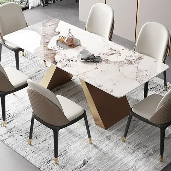 2000mm Contemporary White Rectangular Sintered Stone Dining Table X-Base Dinner Table - Image 2