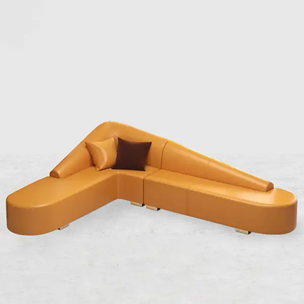 Modern 6-Seater Orange L-Shaped Corner Sectional Sofa Faux Leather Upholstery - Image 6