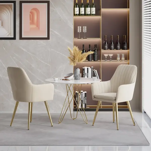 Modern Dining Chair Beige Velvet Upholstered Dining Chairs With Arms (Set of 2) - Image 2