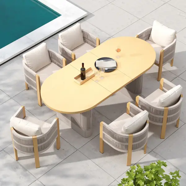 7 Pieces Aluminum Outdoor Dining Set with Extendable Top Table Woven Armchair for 6 - Image 3