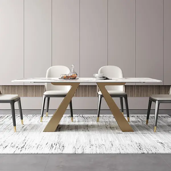 2000mm Contemporary White Rectangular Sintered Stone Dining Table X-Base Dinner Table - Image 3