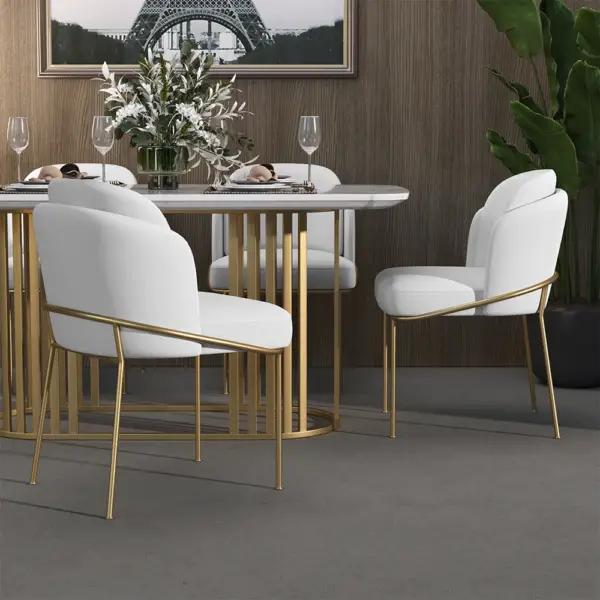 Linenic White Dining Chair Modern Cotton&Linen Upholstered Side Chair in Gold - Image 5
