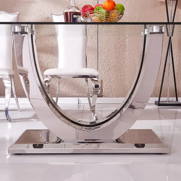 1800mm Contemporary Rectangle Tempered Glass Top Dining Table - Image 2