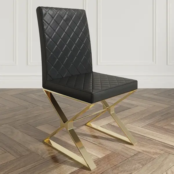 Dochic Modern Black Upholstered Leather Dining Table Chair Gold Legs Set of 2 - Image 10