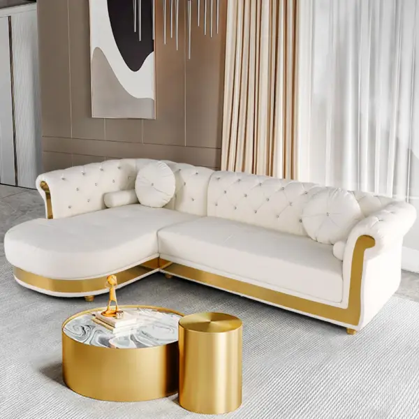 Dodiy Modern L-Shaped White Corner Sectional Sofa 5-Seater Leather with Chaise Pillows - Image 4