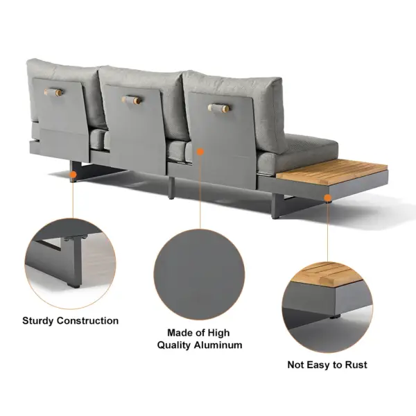 4 Pieces Modern L Shape Outdoor Sectional Sofa Set with Wood Coffee Table in Gray - Image 19