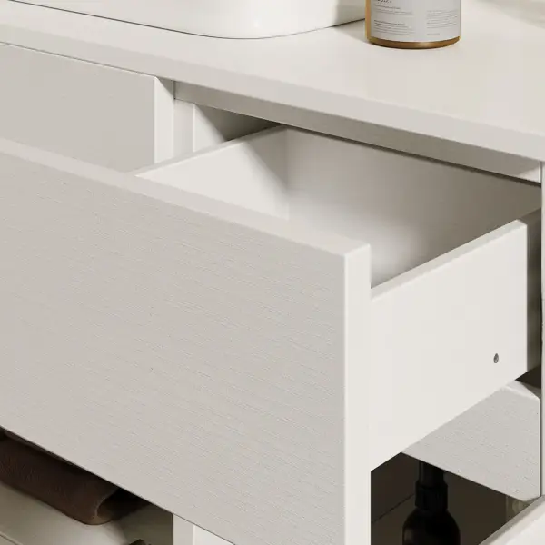 800mm White Wall-mount Floating Bathroom Vanity Faux Marble Top Ceramic Countertop Basin - Image 4