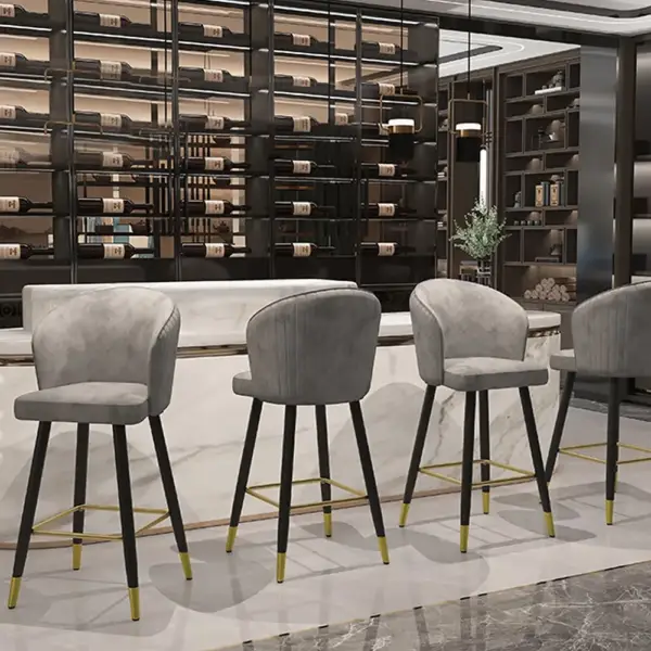 Gray Bar Height Bar Stool Tufted Upholstered Velvet Bar Stool Footrest - Image 5