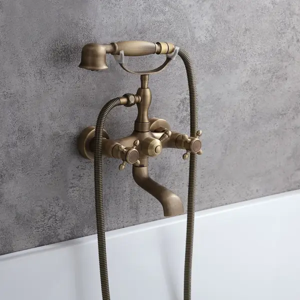 Chester Classic Style Antique Brass Wall Mount Clawfoot Tub Filler with Hand Shower - Image 8