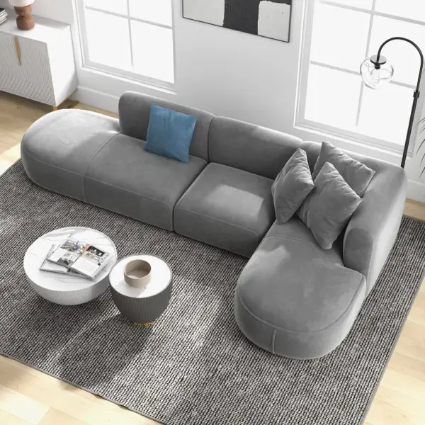 3450mm L-Shaped Sectional Corner Modern Modular Sofa with Pillows in Grey - Image 3