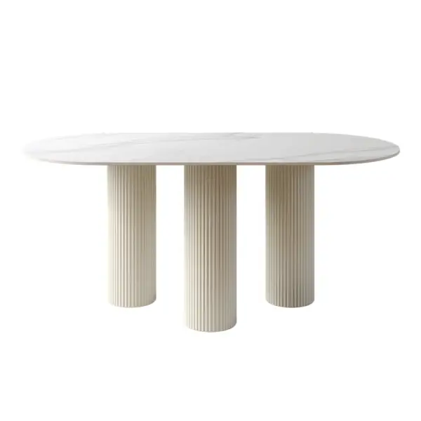 1400mm Modern Oval Stone Top Dining Table 3 Legs in White - Image 10