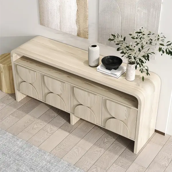 1800mm Wood Sideboard Buffet Japandi Distressed White Credenza Shelves & 4 Doors - Image 7