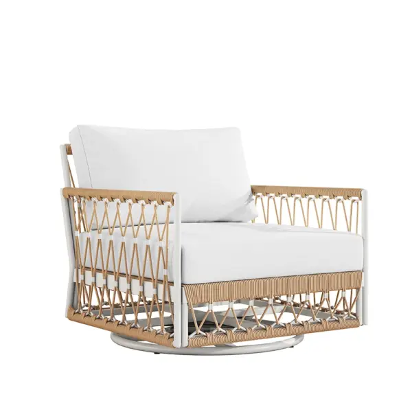 3 Pieces Aluminum & Weave Rope Outdoor Swivel Sofa Set with Side Table in Khaki for 2 - Image 12