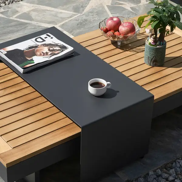 4 Pieces Modern L Shape Outdoor Sectional Sofa Set with Wood Coffee Table in Gray - Image 8