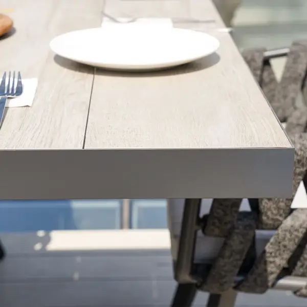 7 Pieces Aluminum Outdoor Dining Set with Extendable Ceramic Top Table Woven Armchair - Image 9