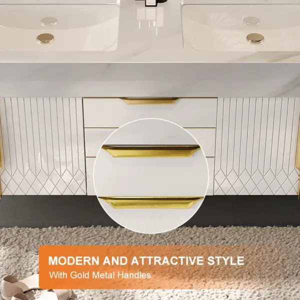 Aro 1500mm White Double Basin Wall Mounted Bathroom Vanity Drawers Faux Marble Top - Image 9