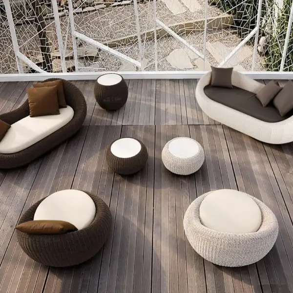 White Woven Rattan Round 1910mm Outdoor Sofa with Cushion & Pillow and Curved Back - Image 11