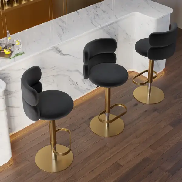 Black Velvet Swivel Bar Stool with Full Back Adjustable Counter Height Stools - Image 5