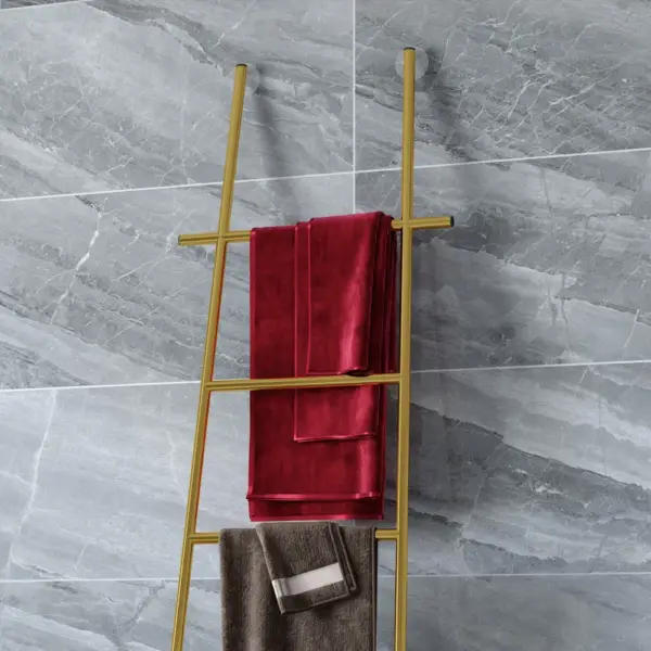 Gold Modern Freestanding Bath Ladder Storage Towel Rack - Image 2