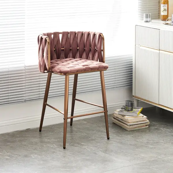 Modern Pink Velvet Counter Stools Set of 2 with Back & Footrest & Gold Frame - Image 2