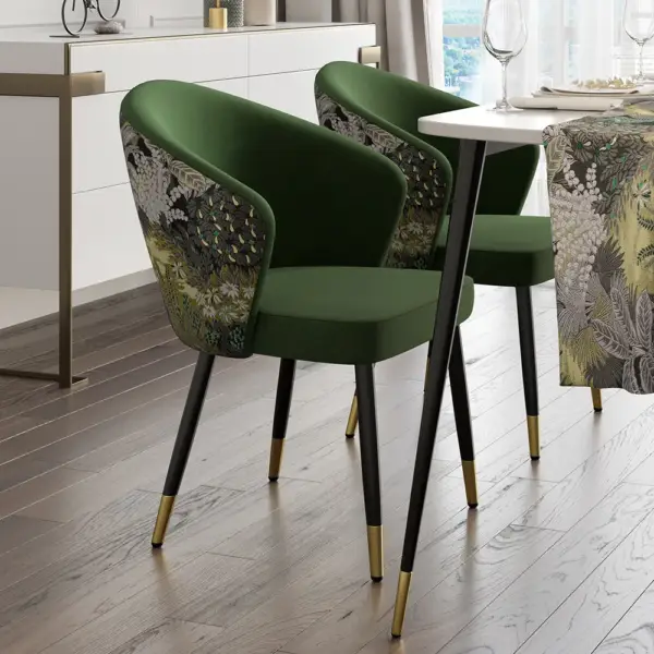 Green Upholstered Velvet Dining Chair Modern Arm Chair in Gold & Black - Image 2