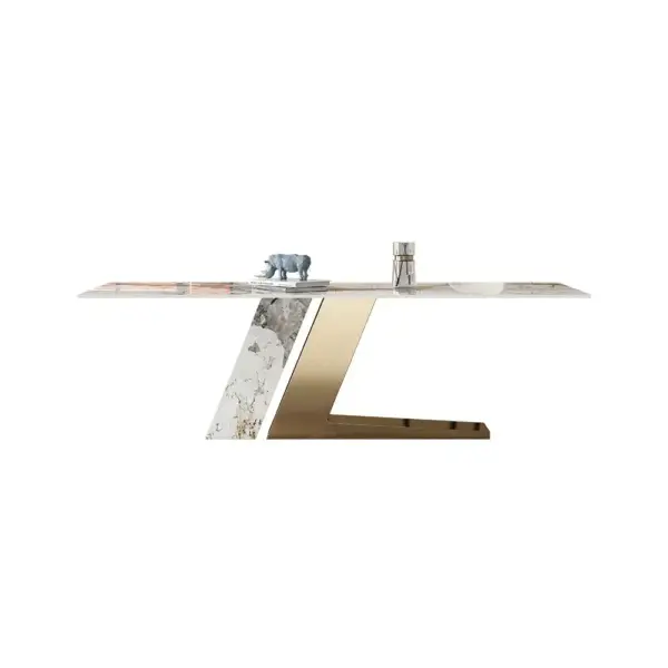 Luxotic 2000mm Modern Stone Top Dining Table for 8 with Stainless Steel Base Gold - Image 7