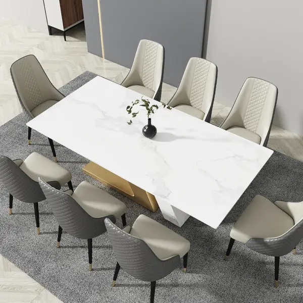 Diamic Modern Grey Dining Chairs Set of 2 Upholstered Faux Leather High Back - Image 5
