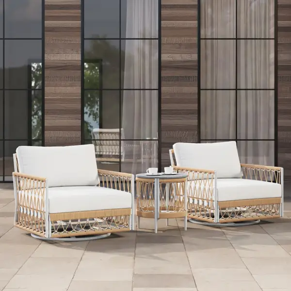 Ropipe 470mm Round Outdoor Side Table with Storage Patio Weave Rope End Table in Khaki - Image 6