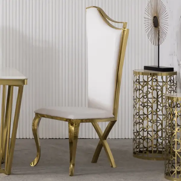 White Upholstered Dining Chairs (Set of 2) Stainless Steel Side Chair with Gold Legs - Image 3