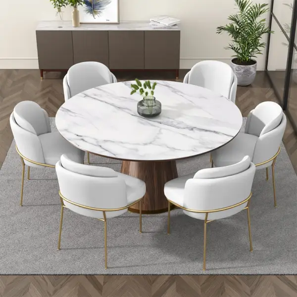 Linenic White Dining Chair Modern Cotton&Linen Upholstered Side Chair in Gold - Image 7