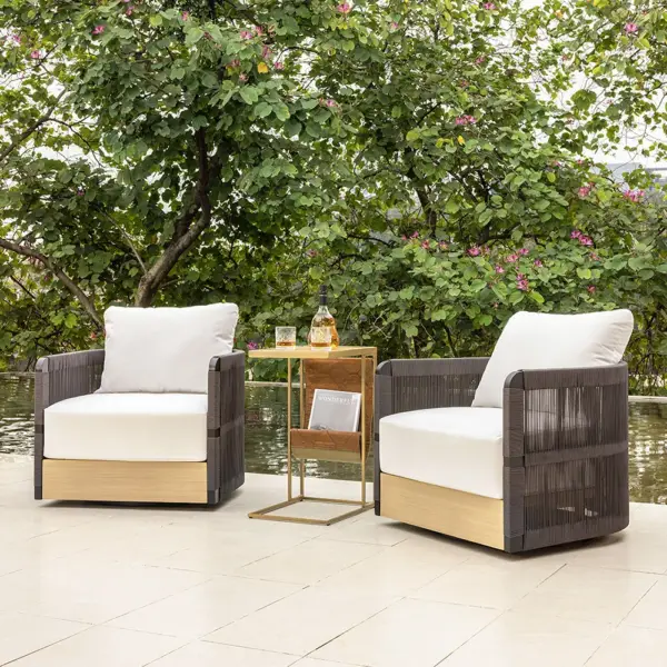 Black Woven Rope Outdoor Swivel Chair Sofa 360 Degree Rotatable Coastal Patio Armchair - Image 3