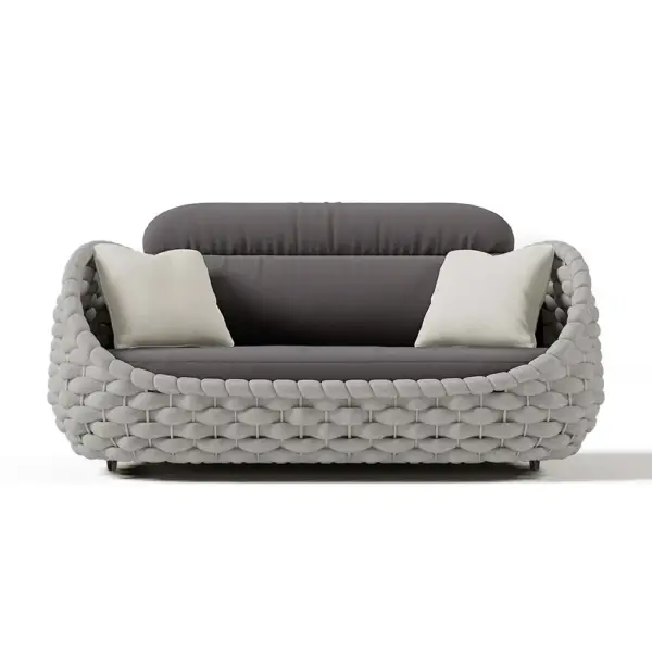 Tatta 3 Seater Modern Woven Textilene Rope Outdoor Sofa with Removable Cushion Gray - Image 10