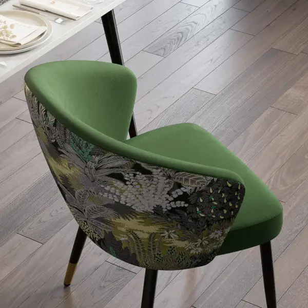 Green Upholstered Velvet Dining Chair Modern Arm Chair in Gold & Black - Image 5