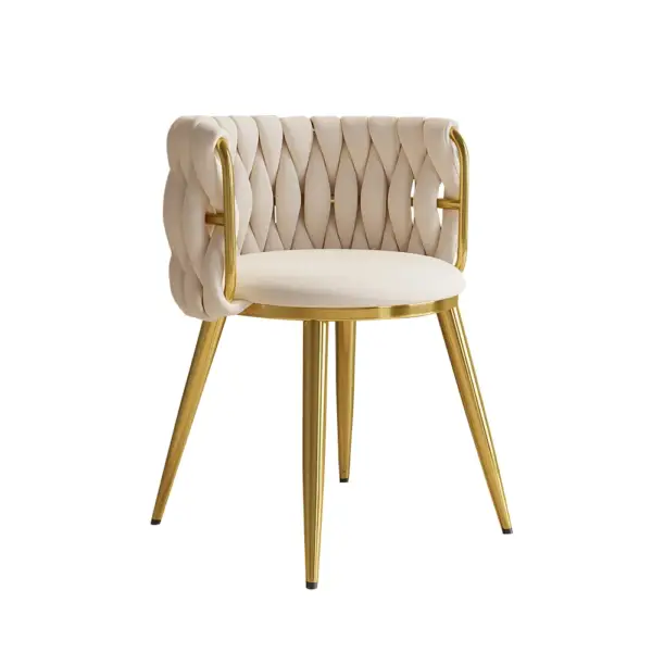 Sweave Nordic Off White Barrel Back Dining Chair Round Accent Chair Velvet Upholstery - Image 16