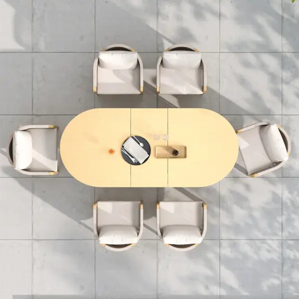 7 Pieces Aluminum Outdoor Dining Set with Extendable Top Table Woven Armchair for 6 - Image 10