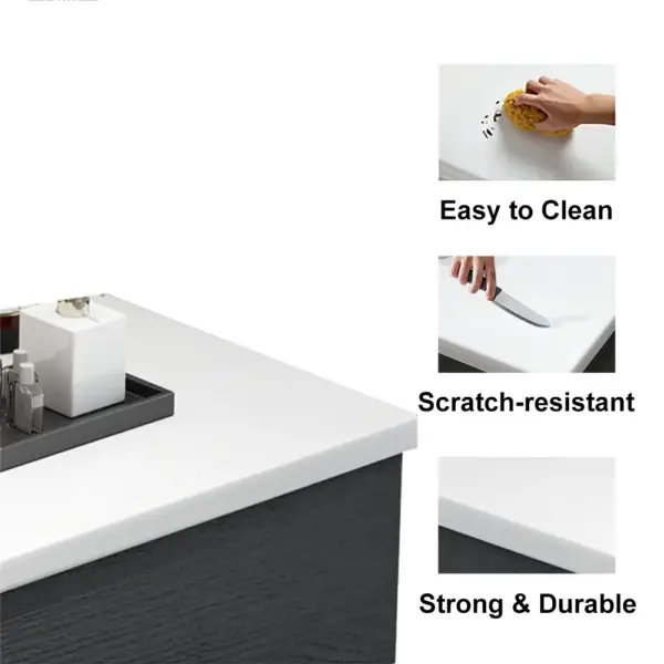800mm Black & White Floating Bathroom Vanity Faux Marble Top Ceramic Countertop Basin - Image 12