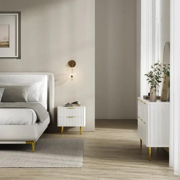 Modern White 6 Drawer Dresser and 2 Drawer Nightstand Bedroom Set - Image 4