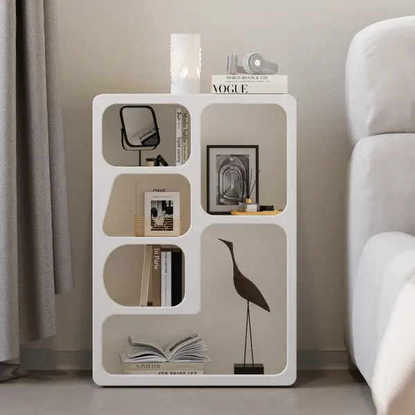 Codiys White Arched Nightstand with Open Display Shelves Art Deco Bedside Table - Image 2