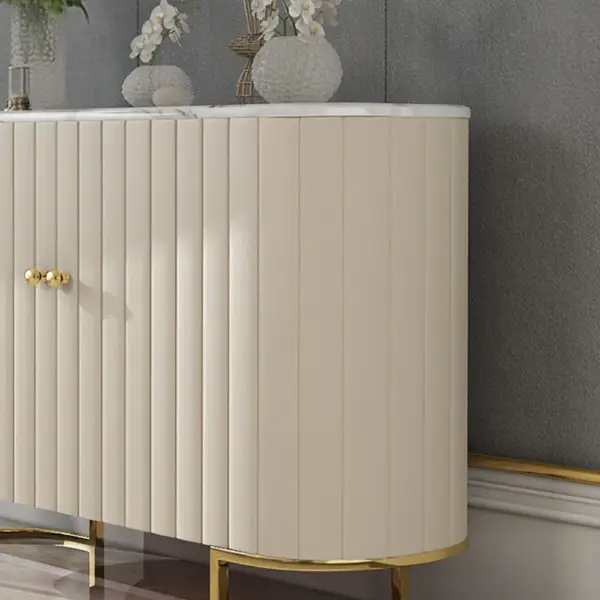 Epaule Off White Modern Sideboard Buffet PU Leather Sideboard Cabinet with Drawers Gold - Image 4