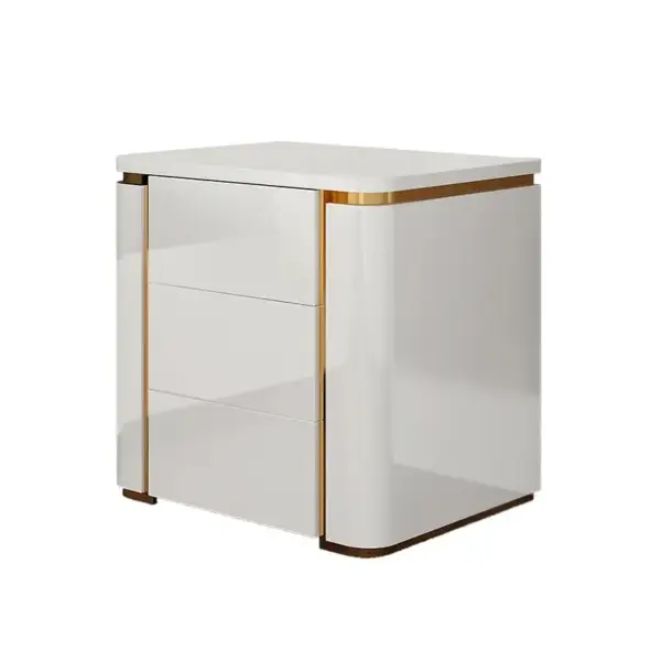 Modern Luxury White & Gold 3 Drawers Bedroom Nightstand Square Bedside Table - Image 10