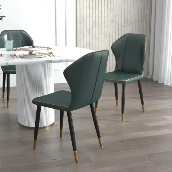 Dark Green Modern PU Leather Wingback Dining Chair (Set of 2) Carbon Steel Leg - Image 3