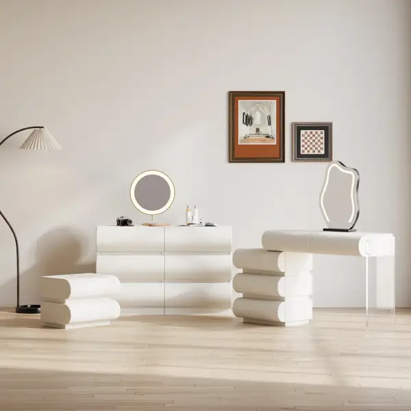 Humply Modern White Leather 6 Drawer Dresser Chest with Storage Cabinet - Image 3