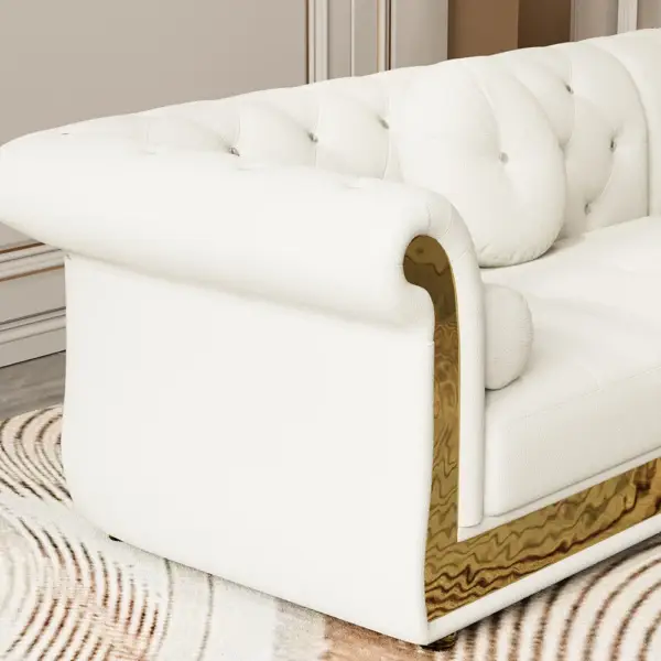Dodiy Modern L-Shaped White Tufted Corner Sectional Sofa 6-Seater with Ottoman & Pillows - Image 8