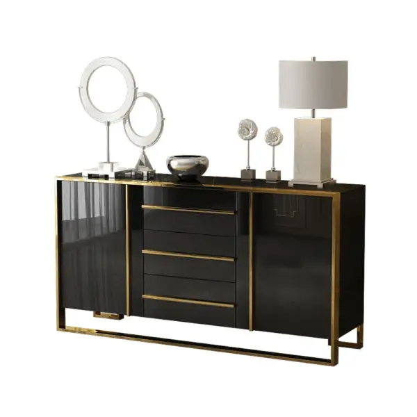Cylina 1500mm Glossy Black Buffet & Sideboard with 3 Drawers & 2 Doors - Image 7