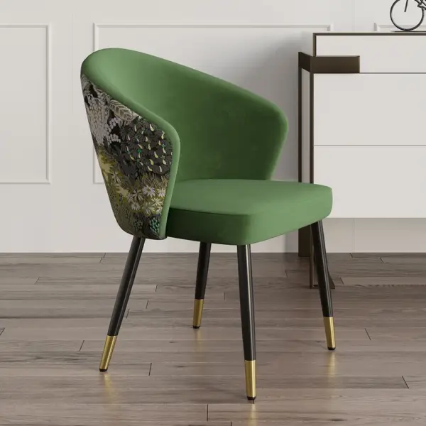 Green Upholstered Velvet Dining Chair Modern Arm Chair in Gold & Black - Image 4